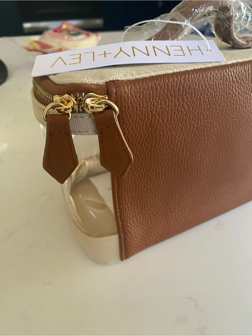Henny & Lev NWT Clear/Brown Vegan Leather Makeup Travel Bag - New